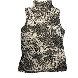 Cable & Gauge Sleeveless High Neck Animal Print Top Size M Grey Black Mock Neck